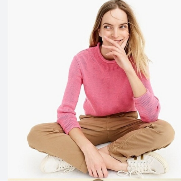 Vintage J Crew Always Knit Rolled Hem Crop Boxy Sweater Coral Turtleneck Cozy - Picture 1 of 6